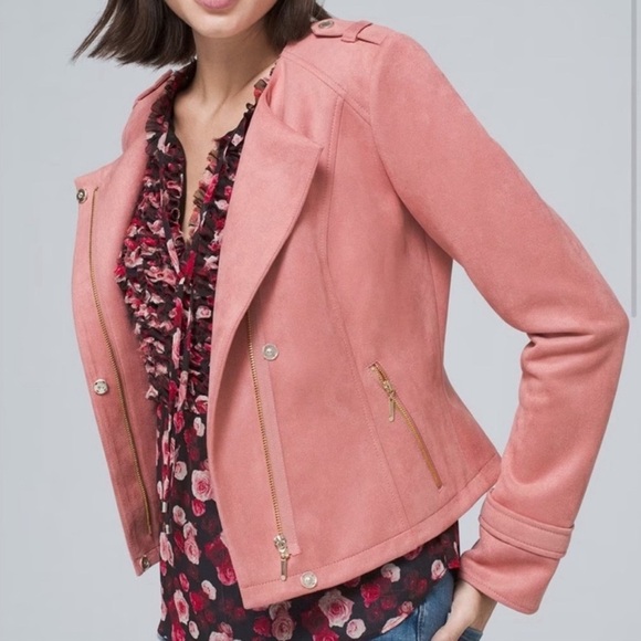White House Black Market Jackets & Blazers - White House Black Market Jacket Vegan Suede Moto Pink Zip Sz Small